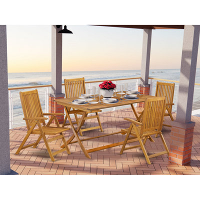 Ensemble de salle à manger de patio innovant 5 pièces - Conçu pour la plage, le camping, les pique-niques - Table bistro d'extérieur avec 4 chaises de patio pliantes multi-positions - Finition huile naturelle