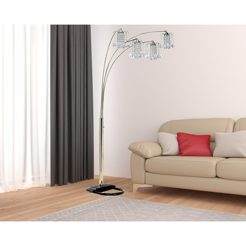 84" Gold Four Lights Tree Floor Lamp With Clear Chandelier Shade