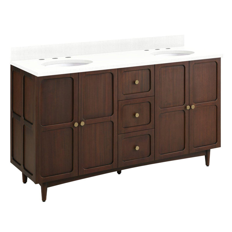 Meuble-lavabo double Delavan, Quartz blanc plume, 60"