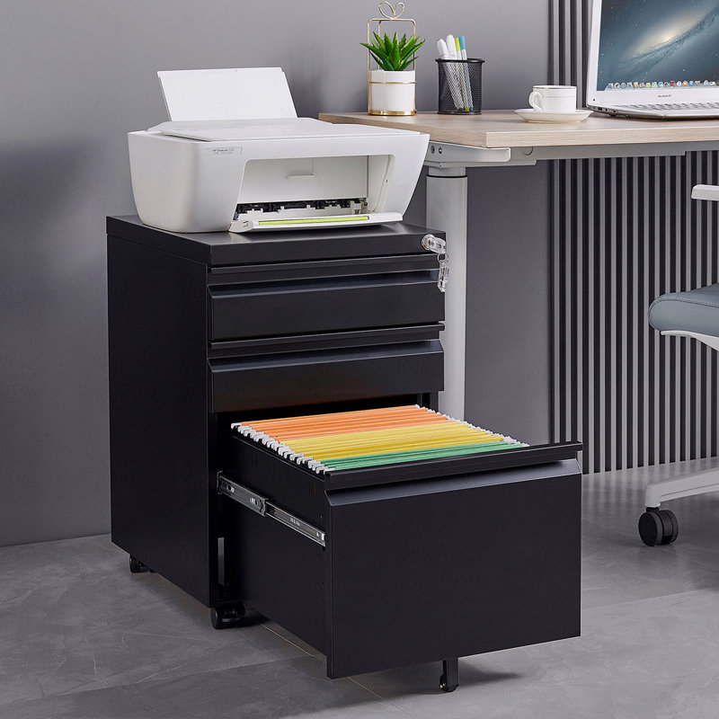 3-Drawer Mobile Filing Cabinet With Lock, Office Storage Filing Cabinet Of Legal/Letter Size