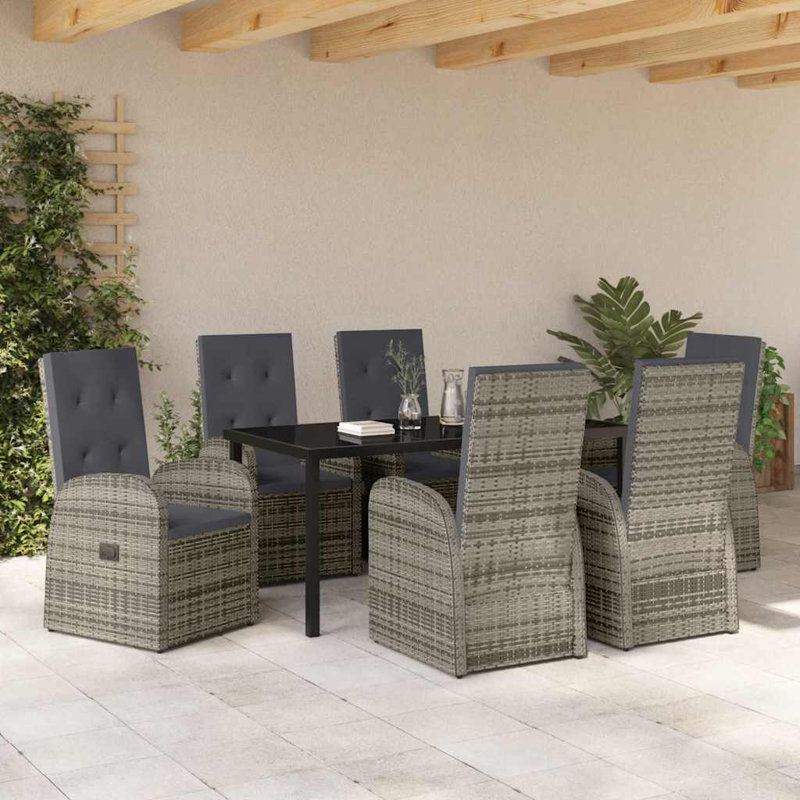 6 - Person Patio Dining Set with Rectangular Table, 73cm H x 160cm W x 80cm D