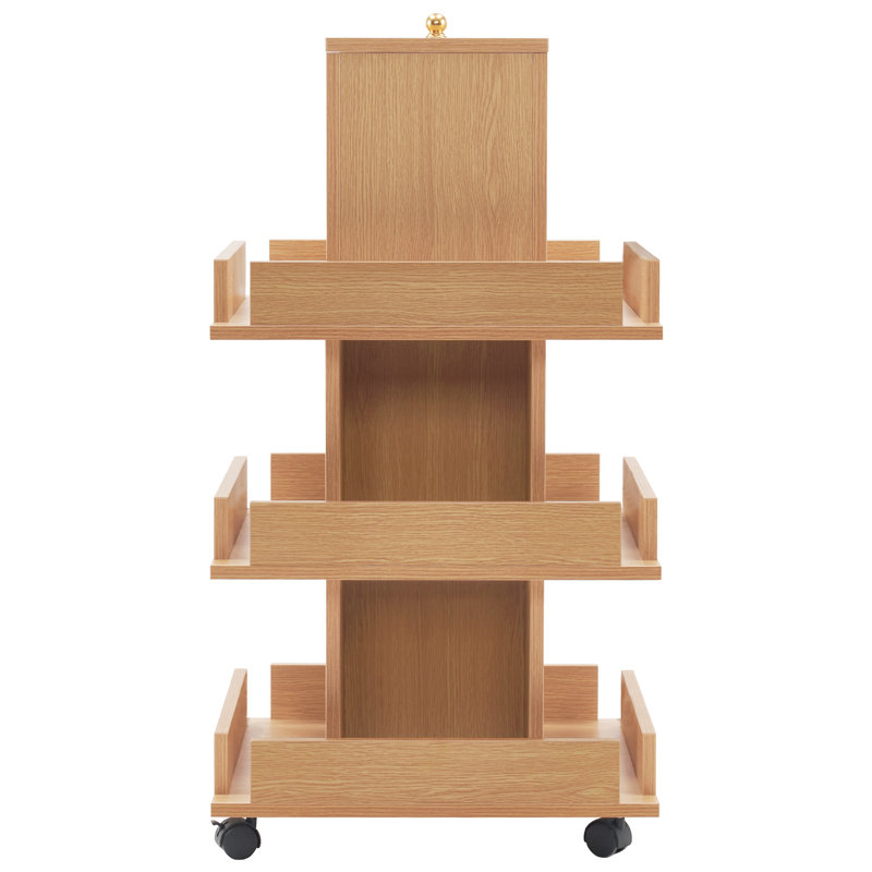 Utility Cart with Shelf and Universal Wheels, 3-Tier Tool Storage Trolley, Oak