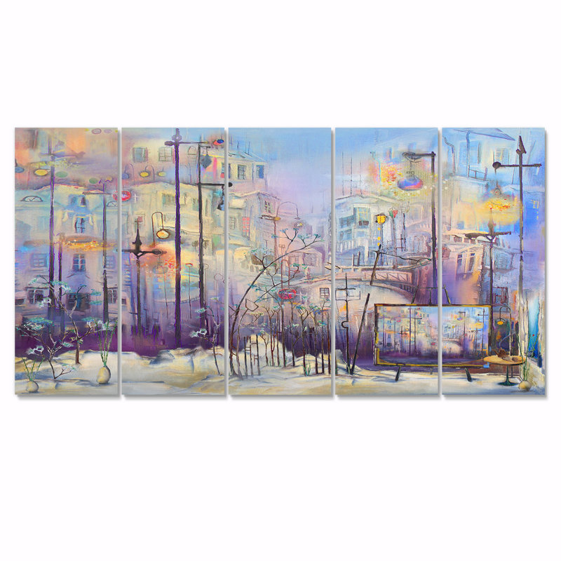 «Abstract Pastel Cityscape», ensemble de 5 reproductions d'art sur toile tendue
