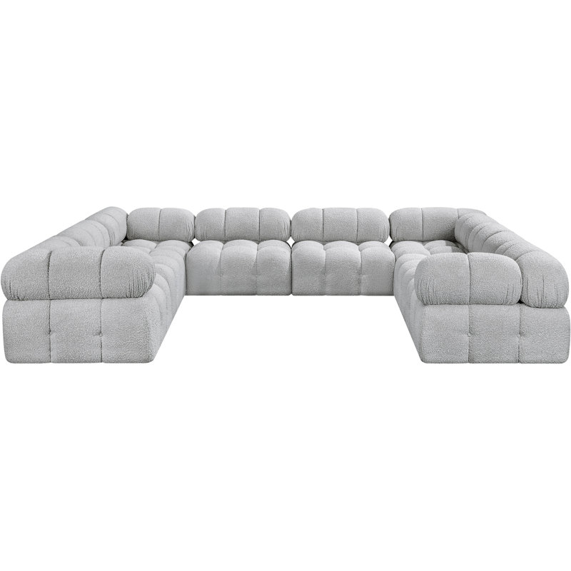 Ames 136'' Upholstered Sectional, Grey Boucle Fabric