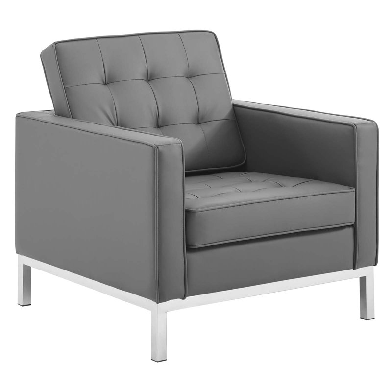 Fauteuil capitonné en cuir végétalien Loft, Similicuir gris