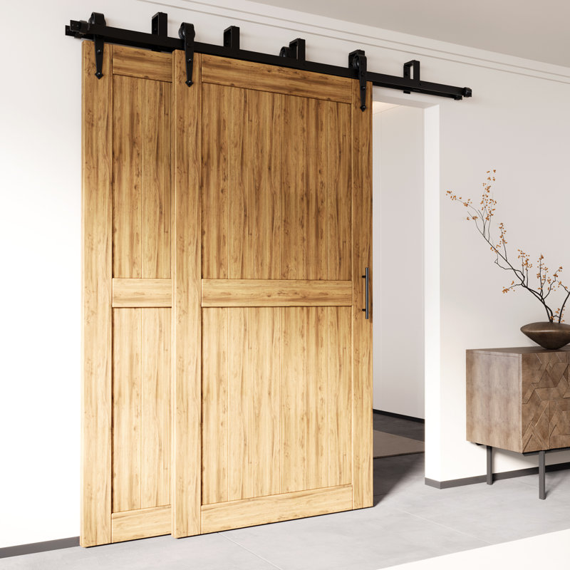 Black Rustic Arrow Design Double Track Bypass Two Door Hardware Kit( Door Not Included), 60 in.