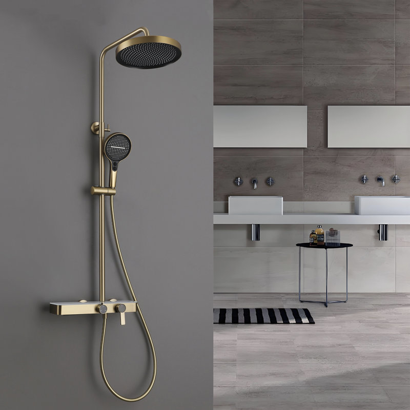 Thermostatic Shower Set Simple Hot And Cold Knob Shower Set, Brushed Gold