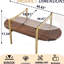 Table basse ovale en verre pour salon, 104 cm de longueur, double tablette, transparente et brune, pieds fuselés, structure de pièce.