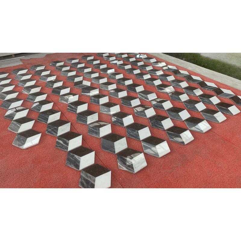 Carrelage hexagonal en pierre texturée 3D Hexagon pour mur, 1 boîte, 12 pièces, Noir/gris, Aspect de marbre