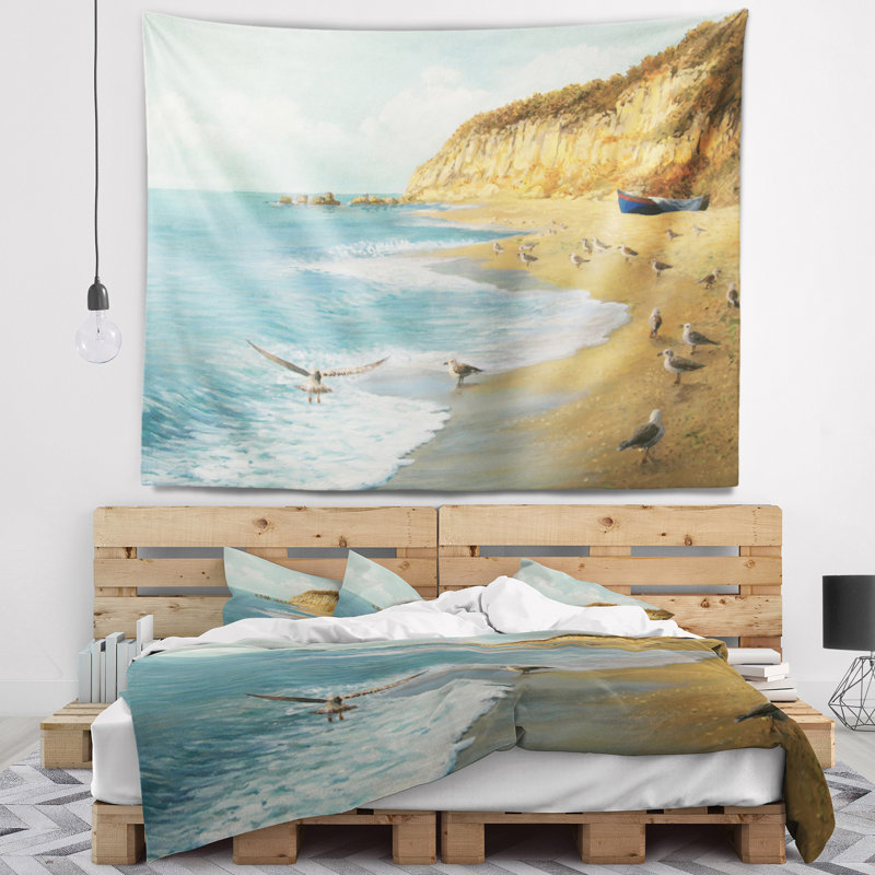 Paysage, tapisserie de plage calme, H 32 po x l 39 po