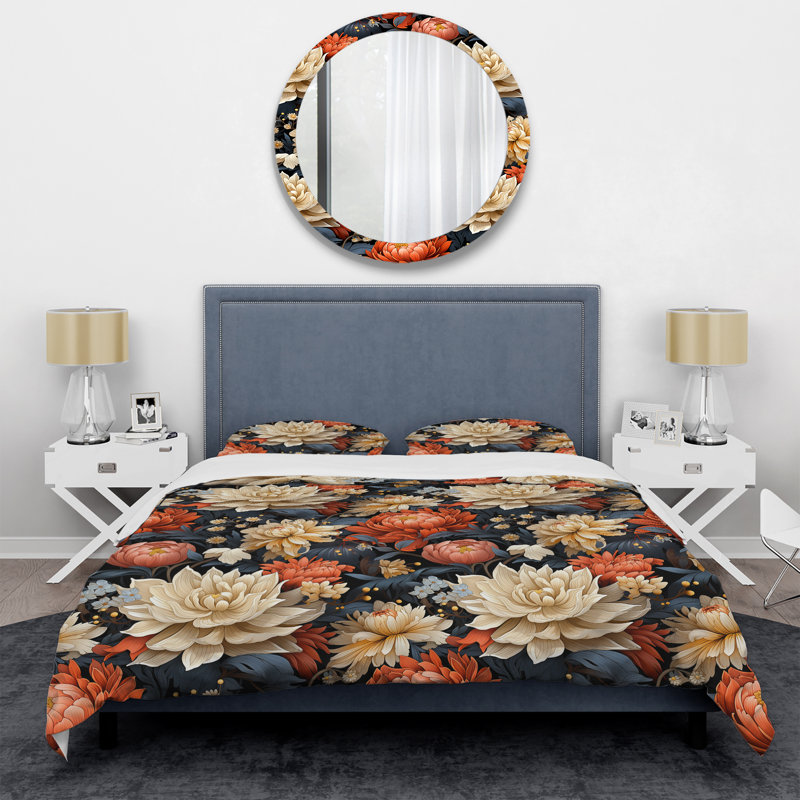 Motif floral gris et couleur Modern Fusion - ensemble de housse de couette floral - microfibre de polyester