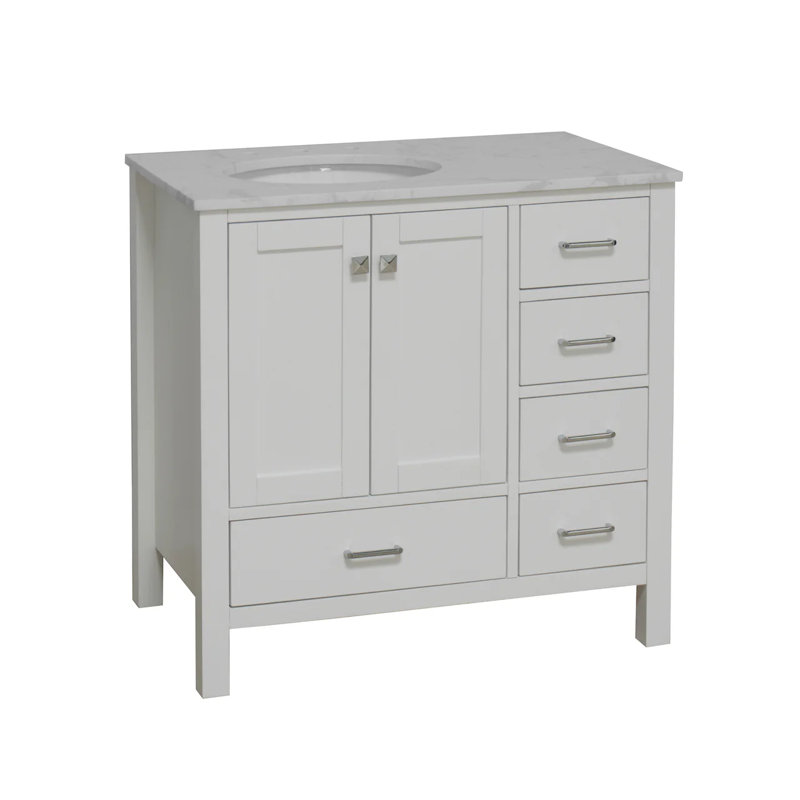 Ensemble de meuble-lavabo simple 36 po Claudett, Blanc, Carrara d'ingénierie