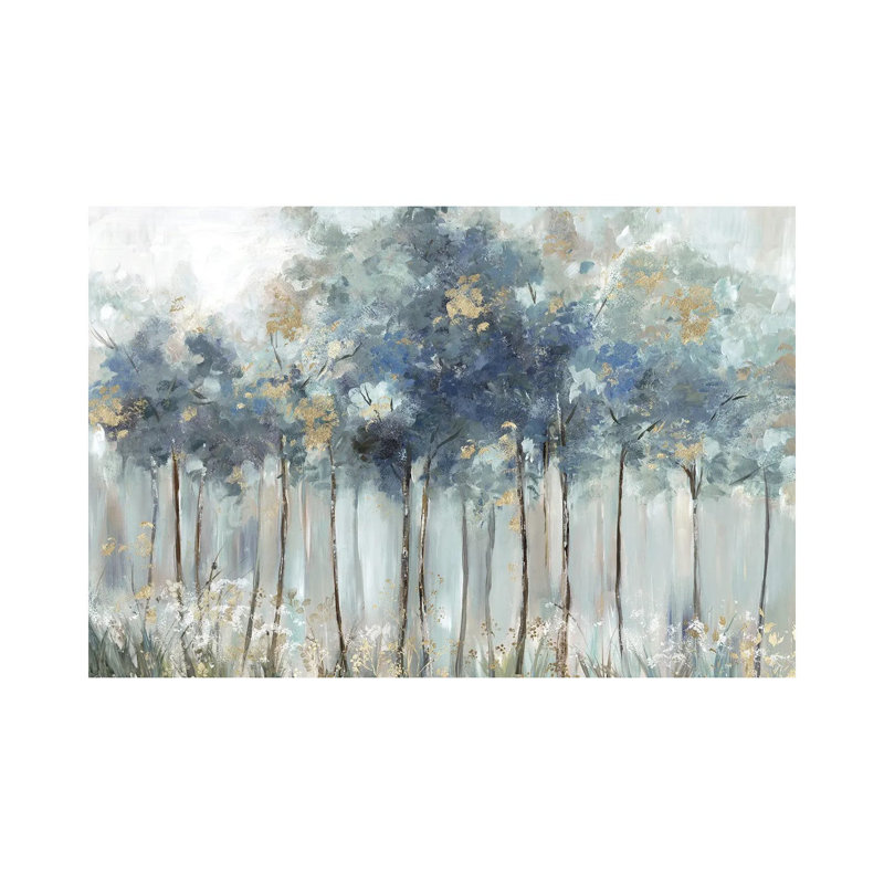 Blue Golden Forest - Estampe numérique sur toile tendue avec châssis, 40" H x 60" W