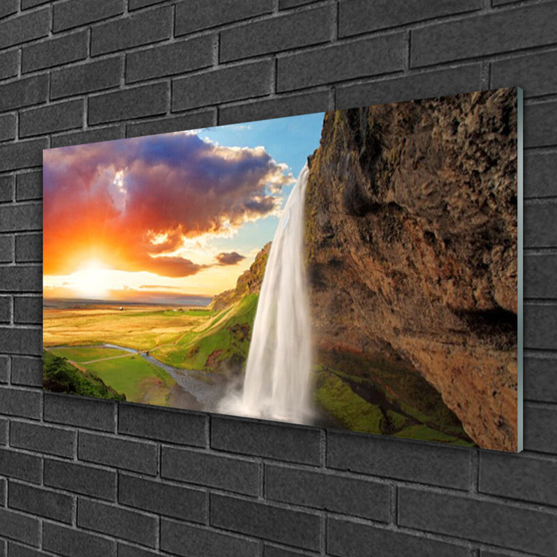 Landscape Waterfall Sun - No Frame Print on Glass