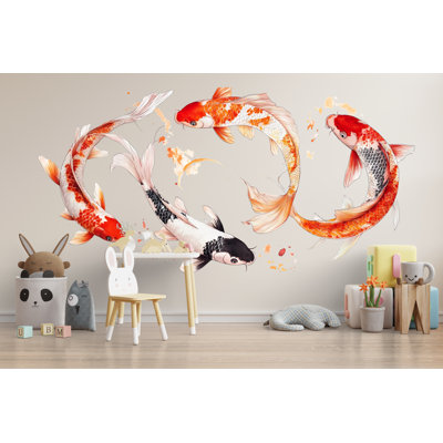 Koi poisson, art mural japonais Koi, aquarelle, poisson, décoration murale 349Mv