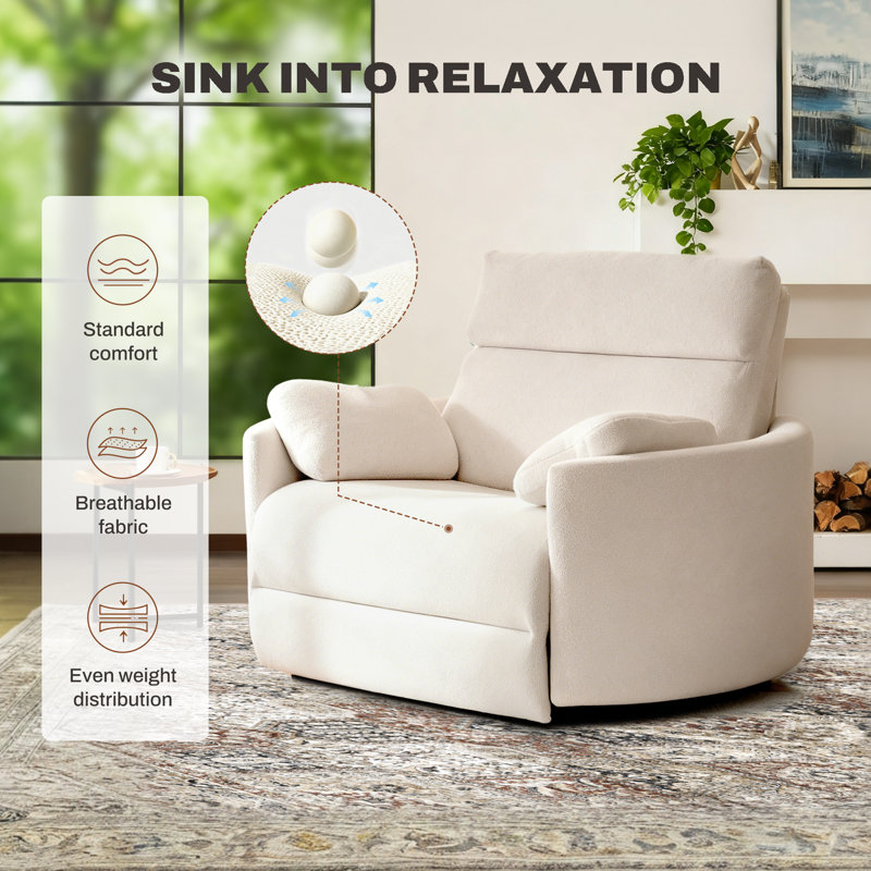 Oversized 54" Chenille Power Recliner with USB and Type-C Ports, Beige