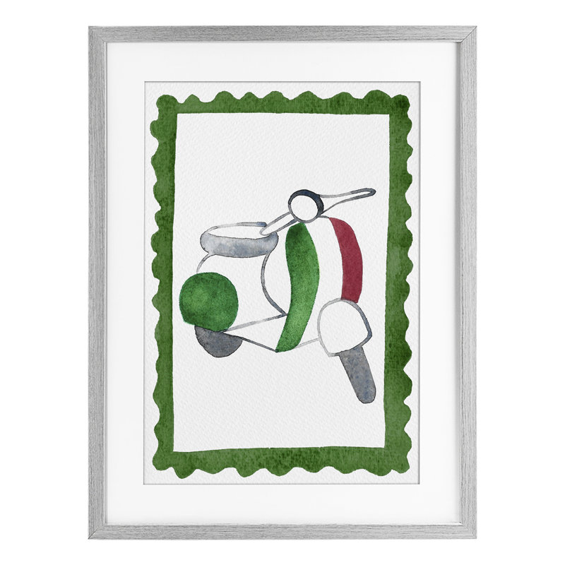 «Italian Motor Scooter», reproduction sous verre encadrée par Camila Juncos, H 20 po x l 14 po, Cadre de ferme gris