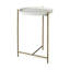 Table de bout ronde en marbre et fer 23 po blanc et or