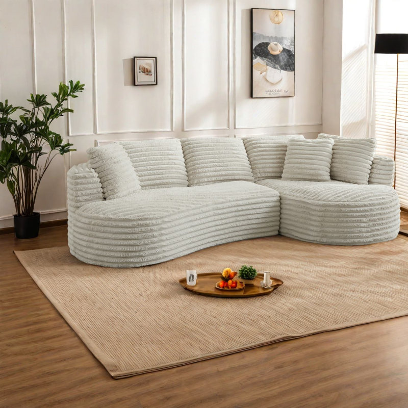 Compression Sectionals Corduroy Modern Curved L Shape For Home Living