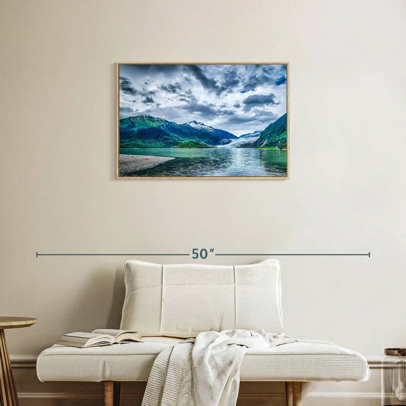 Scène de montagne en Alaska, Cadre flottant en bois naturel, 31 po x 21 po