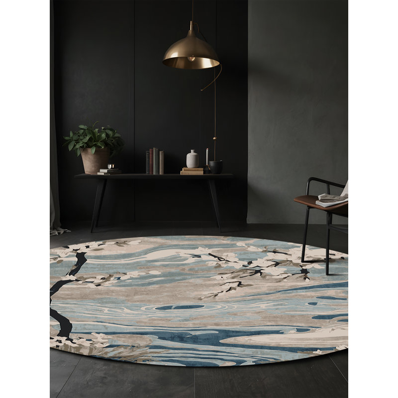 Tapis beige soyeux et moelleux, Rond 3 pi