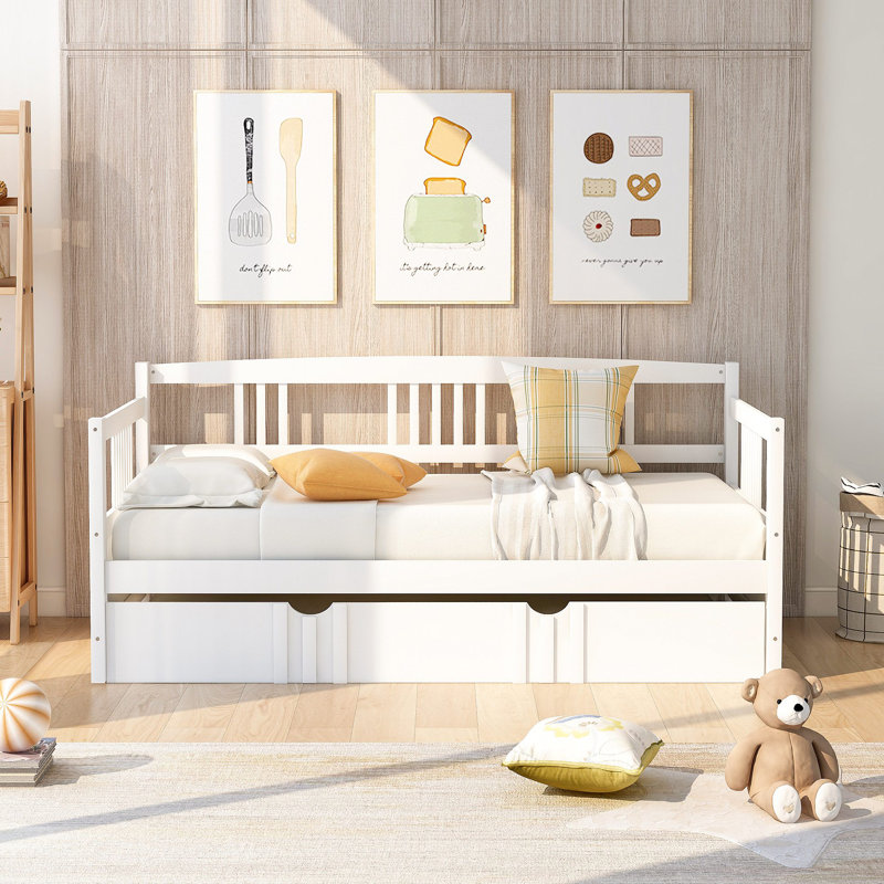 Lit de jour avec couchette en bois, Lit simple, Blanc