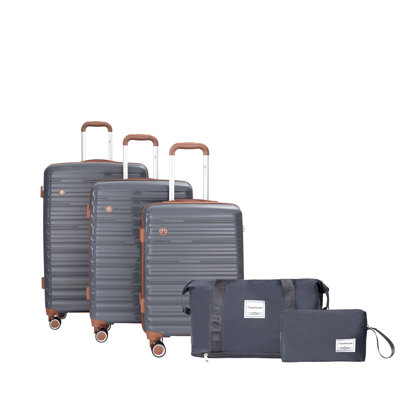 Ensemble de 5 valises, ensemble de valises rigides en PP avec serrure TSA et roulettes durables (20 "24" 28 + un sac de voyage et une trousse de toilette, gris foncé)