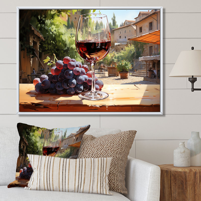 «Balayage de bourgogne», art mural vin, Cadre flottant brun, H 34 po x l 44 po x P 1,5 po