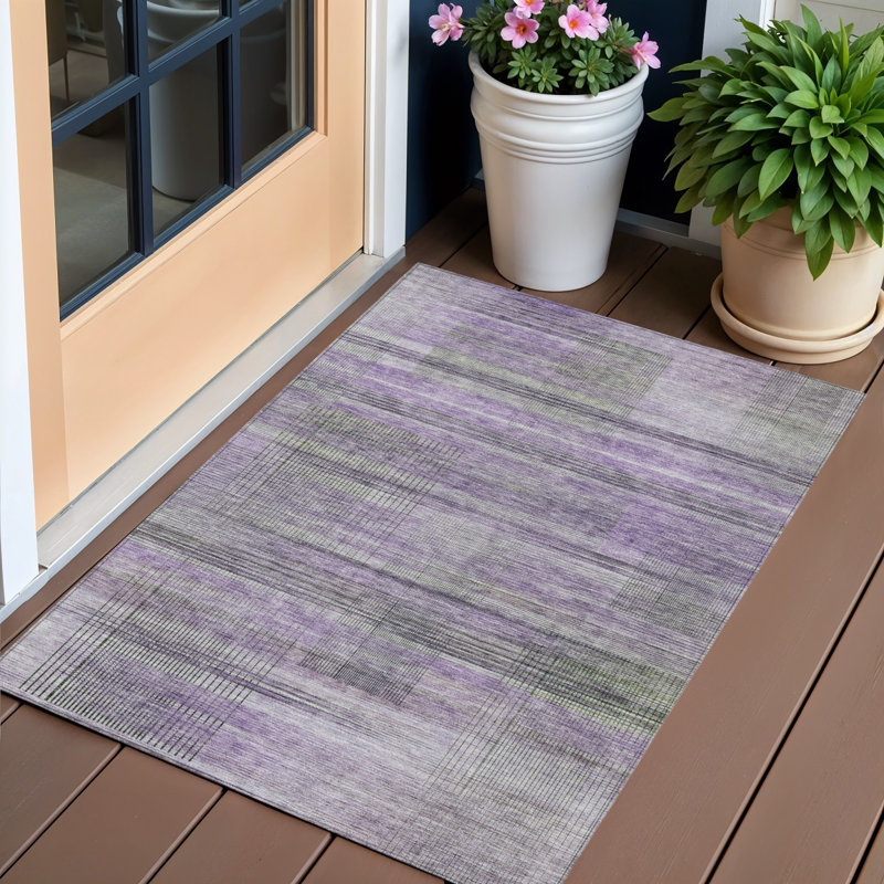 Tapis intérieur lavable rayé gris 3 pi x 5 pi
