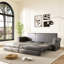 Lit convertible 3 en 1 en similicuir gris, 238 cm (93,7 po) avec garniture cloutée, idéal pour les salles de billard, les ateliers de menuiserie et les espaces de détente.