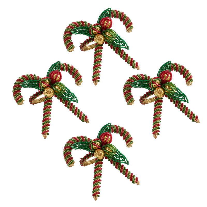 Festive Candy Cane Beaded Napkin Rings - Set of 4