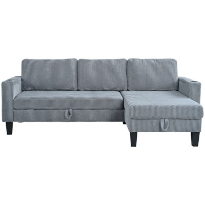 Reversible Sectional Sofa With Storage Chaise, Arm With Cup Holder,Storage And USB Ports , Modern Corduroy Fabric Sleeper Sofa L-Shaped Couch For Livi