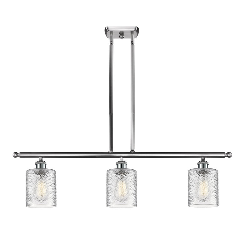 Leilani 3 - Light Kitchen Island Pendant, Brushed Satin Nickel, Clear, 6 Watt Vinage LED Bulb