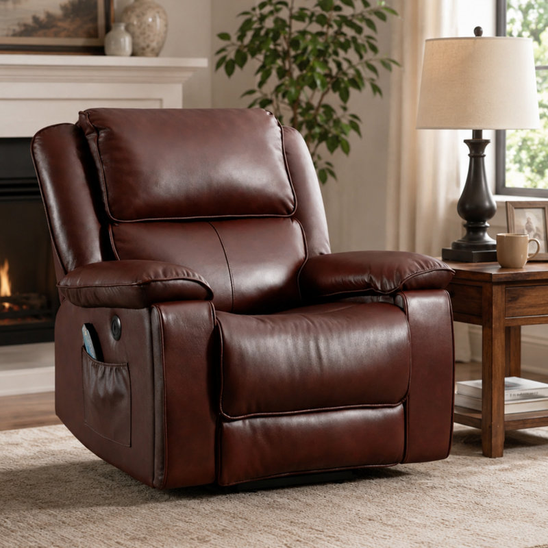 Fauteuil inclinable électrique en cuir véritable avec surdimensionné et massage électrique chauffé surdimensionné de 41,9 po