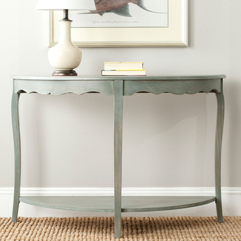 Christina Firewood Pine Console Table - 48" French Style Half Moon Entry Table with Cabriole Legs, Ash Gray