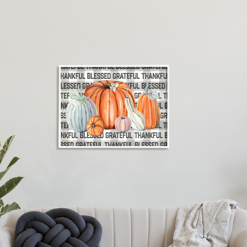«Thankful Grateful», citrouilles de ferme écossaises grises - peinture, H 24 po x l 30 po, Estampe numérique Farmhouse