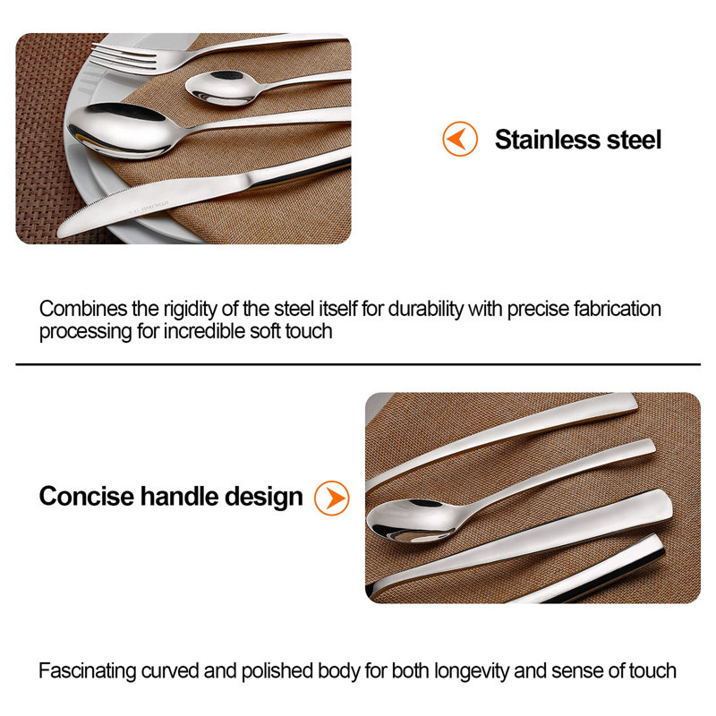 Cutlery Set, 24 Piece Cutlery Set Stainless Steel Flatware Silverware Set Including Dinner Knife Fork Spoon And Teaspoon Mirror Polished & Dishwasher Safe Cutlery Utensil Set Service For 6 (Silver)