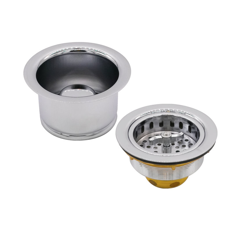 COMBO PACK 3-1/2" Wing Nut Style Kitchen Sink Basket Strainer and Extra-Deep Collar Disposal Trim, Polished Chrome