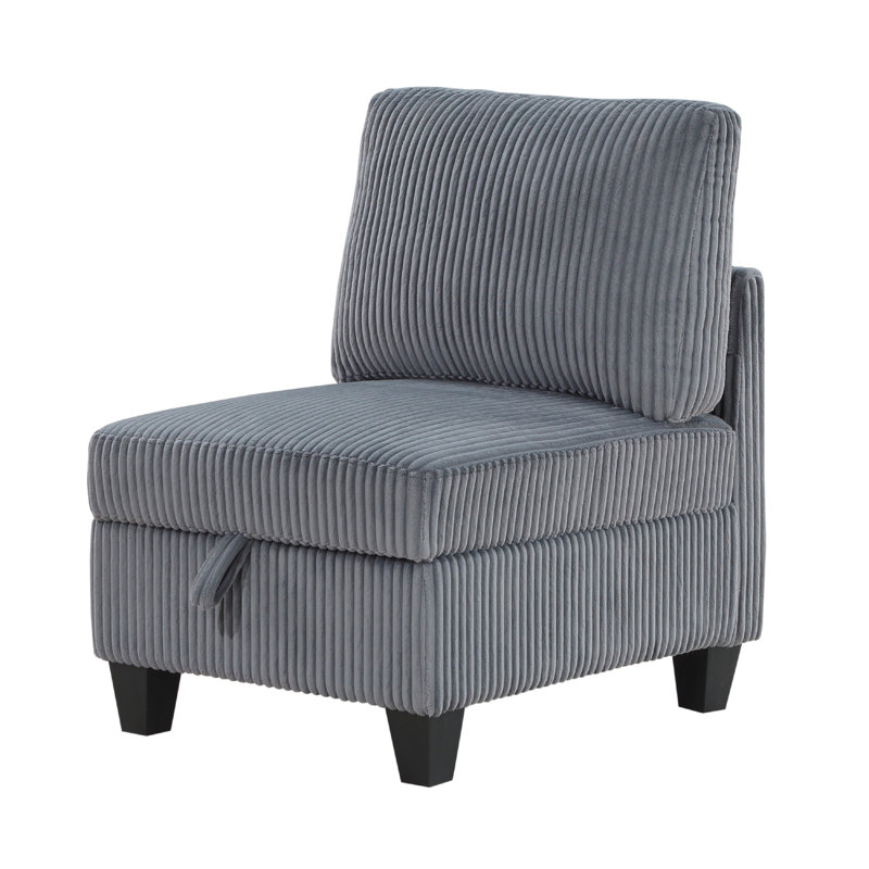 Chaise modulaire sans accoudoirs avec rangement Ellene, velours côtelé doux, Gris