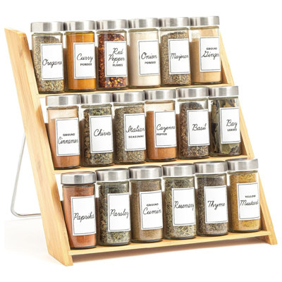 Organisateur 18 épices en bambou pour comptoir et tiroir de cuisine, rempli d'épices, programme