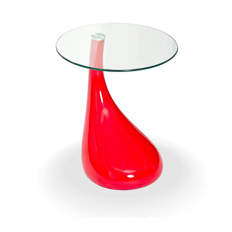 Cate Glass Top End Table Built-In Outlets, Red