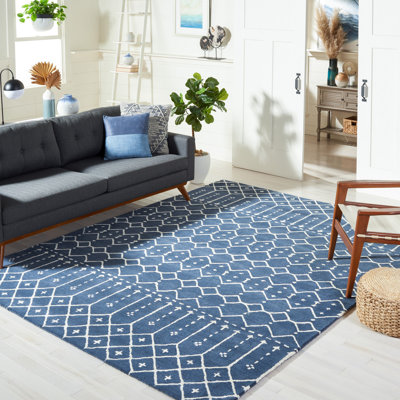Tapis bleu marine en laine / viscose touffeté à la main Philo