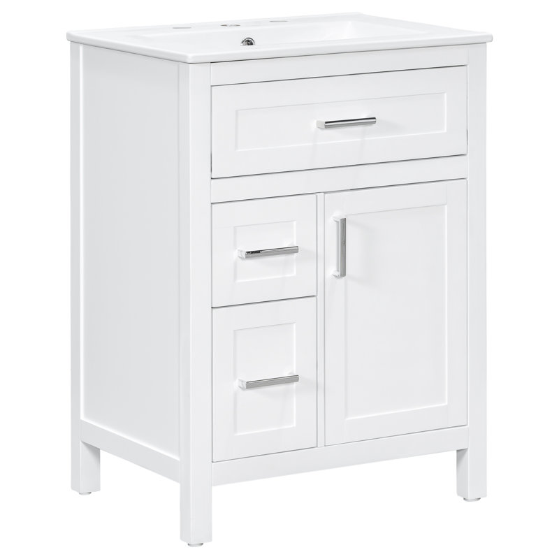 Meuble-lavabo traditionnel 24 po avec comptoir en céramique 24 pièces, Blanc