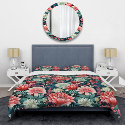 Ensemble de housse de couette rose et vert vibrant Coral Haven - Floral