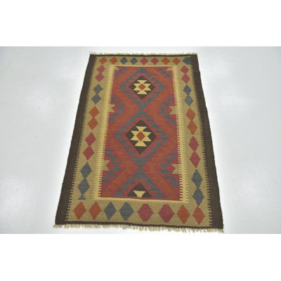 Tapis rouge 3 x 5 kilim Maymana