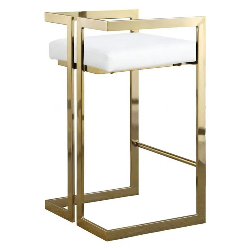 Tabouret en simili cuir Mantis, Blanc, Doré