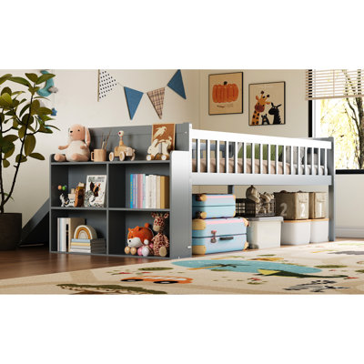 Lit avec glissière et cadre de rangement simple, lit plateforme blanc, aucun sommier requis, assemblage robuste, tablette de L 85,4 po x l 41,9 po, H 34,1 po, garde-corps, pour, taille en bois, ressort, poids massif de 350 lb
