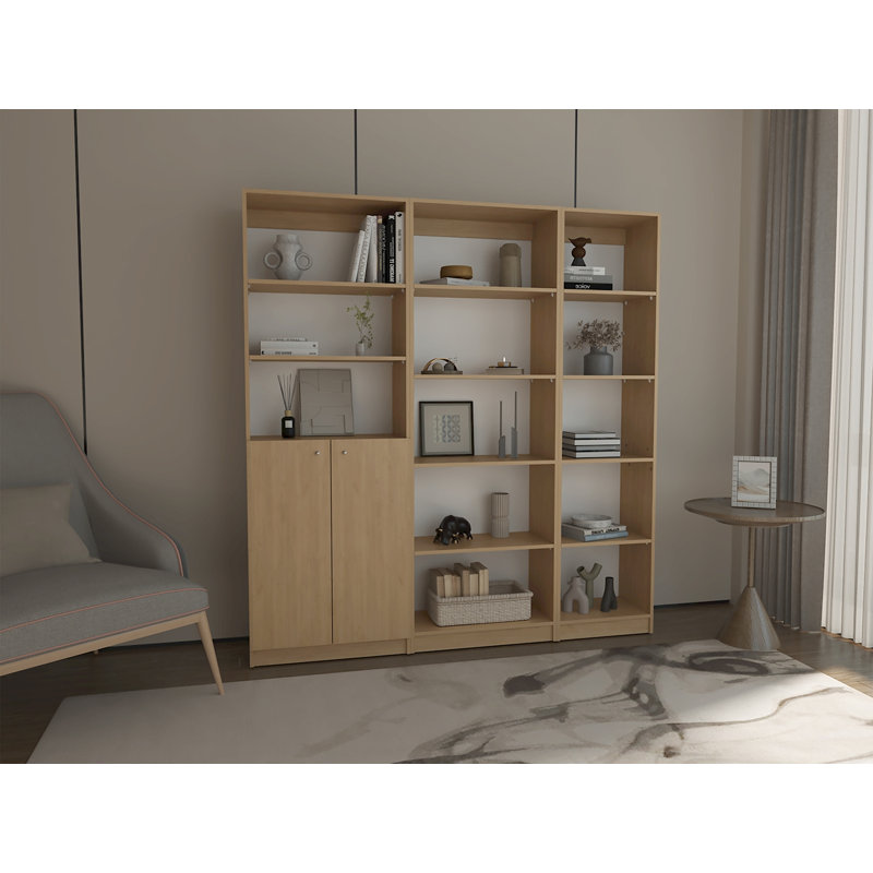 Ensemble de bibliothèque 3 pièces H 71,1 "avec armoire de rangement, bibliothèque haute avec tablettes ouvertes et porte