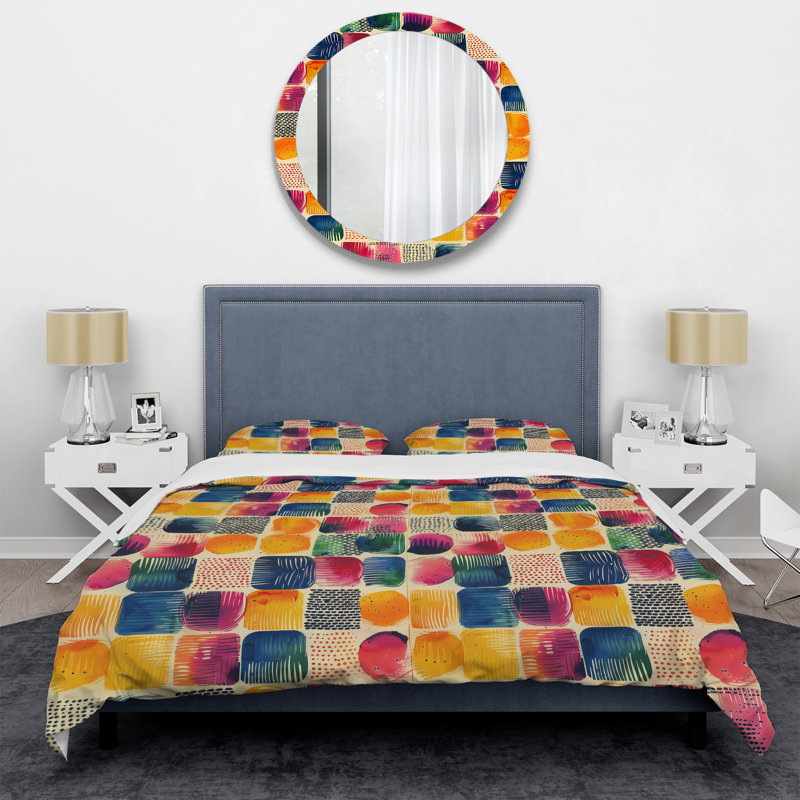 Ensemble de housse de couette géométrique rouge bleu géométrique III, Housse de couette pour grand lit et 2 taies décor