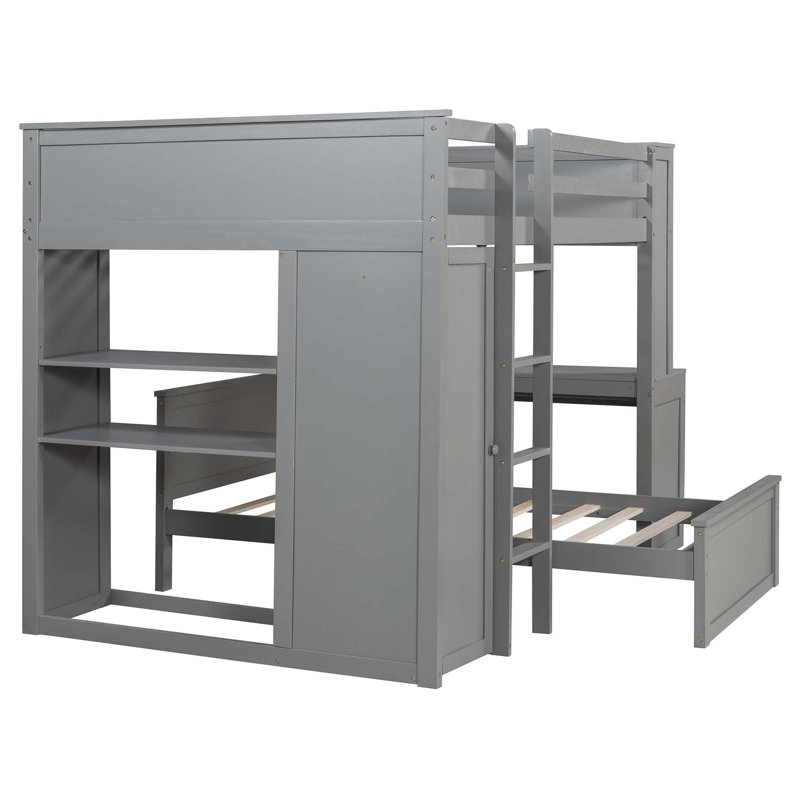 Lit mezzanine peu encombrant avec bureau intégré et lit simple, Full, Gris